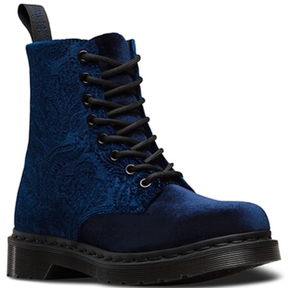 Dr Doc Martens Embossed Blue Velvet Boots 1460 Brocade GUC W9 - Picture 2 of 15